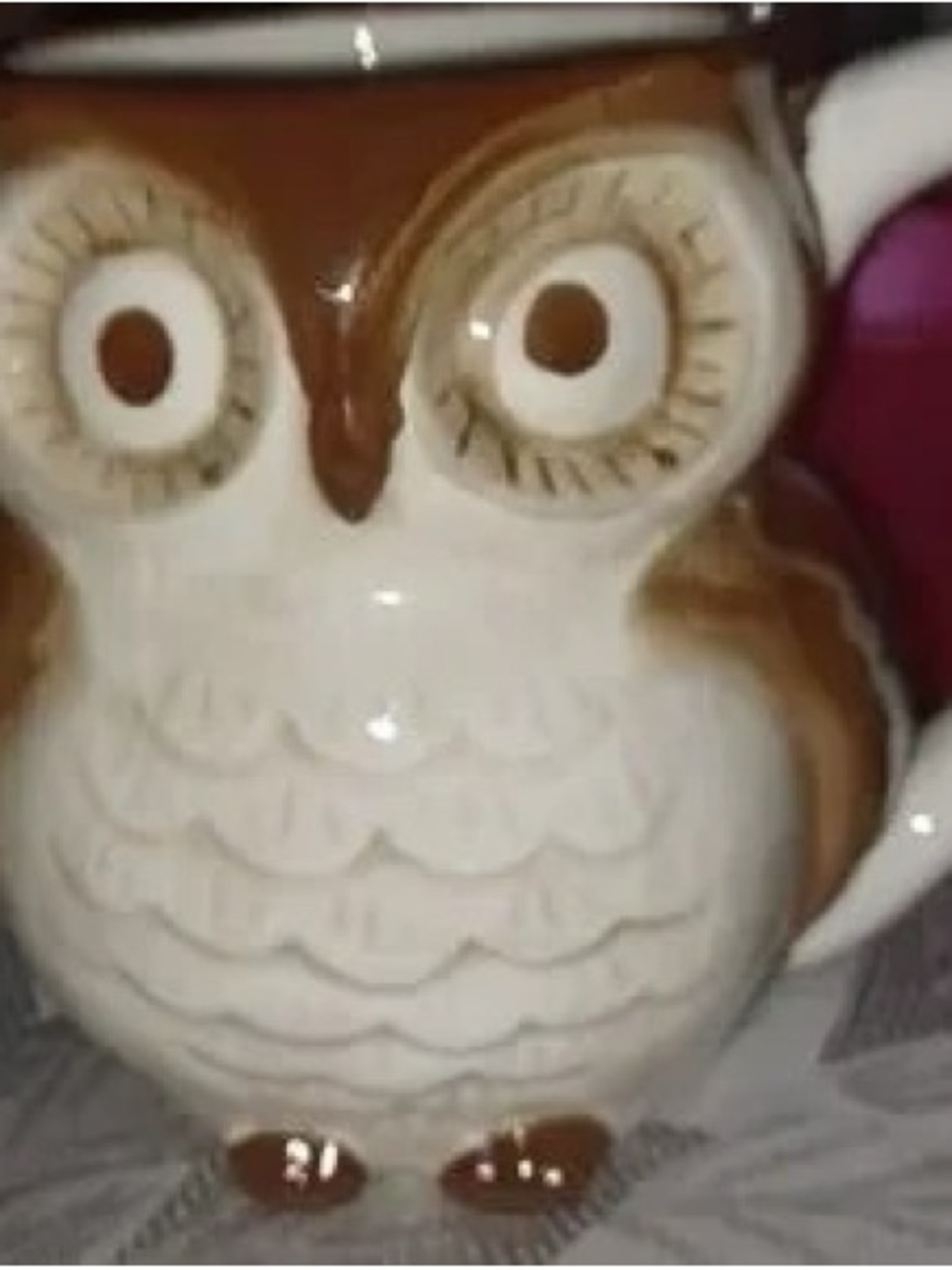 Brown and White Ceramic Owl Figurine Accent - Decorative Home Art